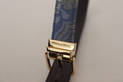 Cintura con fibbia in metallo con logo jacquard color oro blu navy