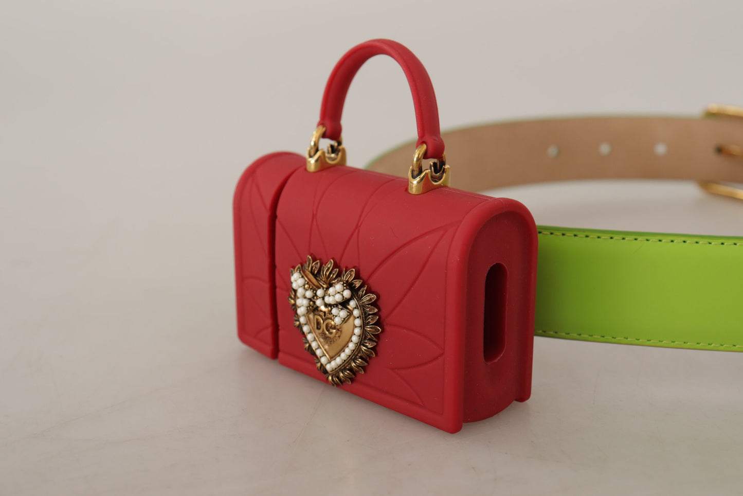 Cintura per cuffie con micro borsa Devotion Heart in pelle verde 