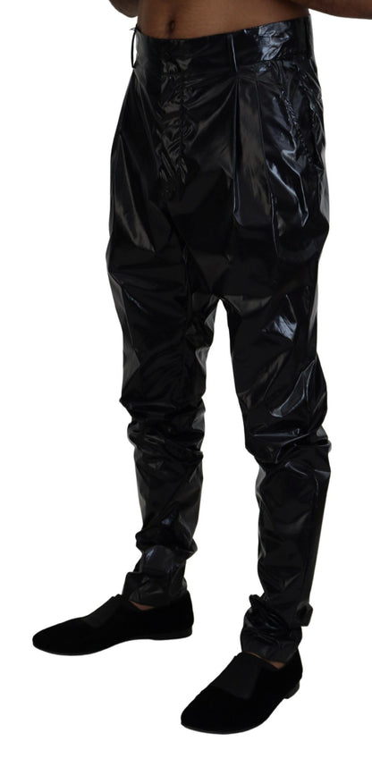 Pantaloni skinny da uomo in nylon nero brillante