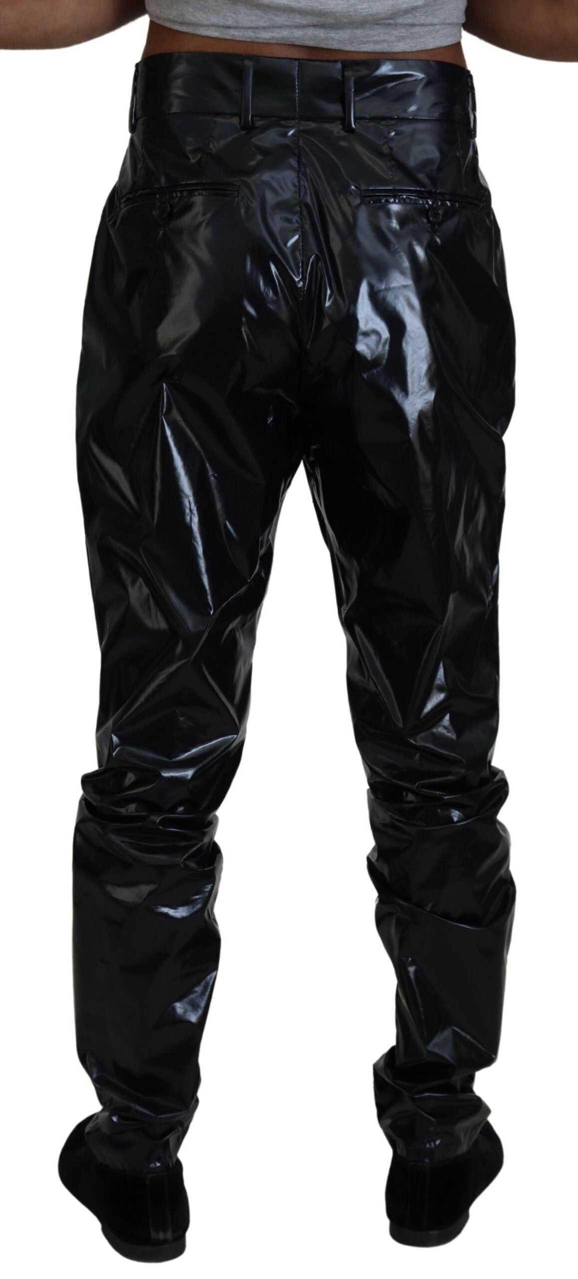 Pantaloni skinny da uomo in nylon nero brillante