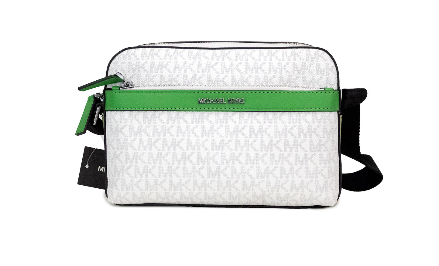 Borsa a tracolla piccola Cooper in PVC bianco brillante con firma Palm