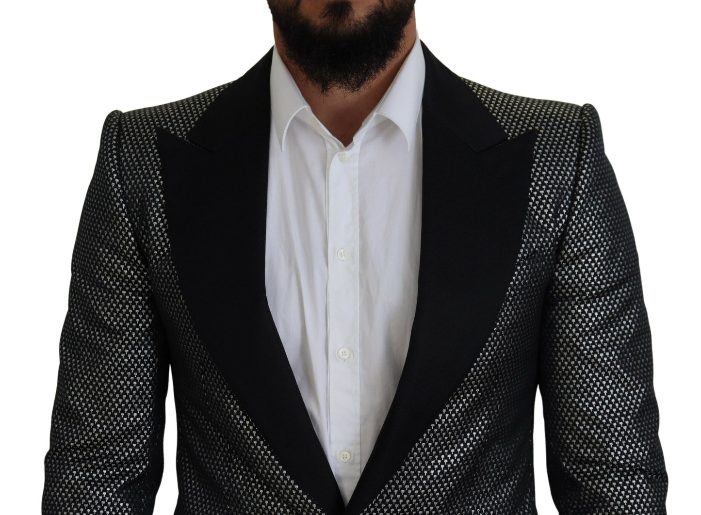 Blazer da giacca slim fit jacquard nero argento