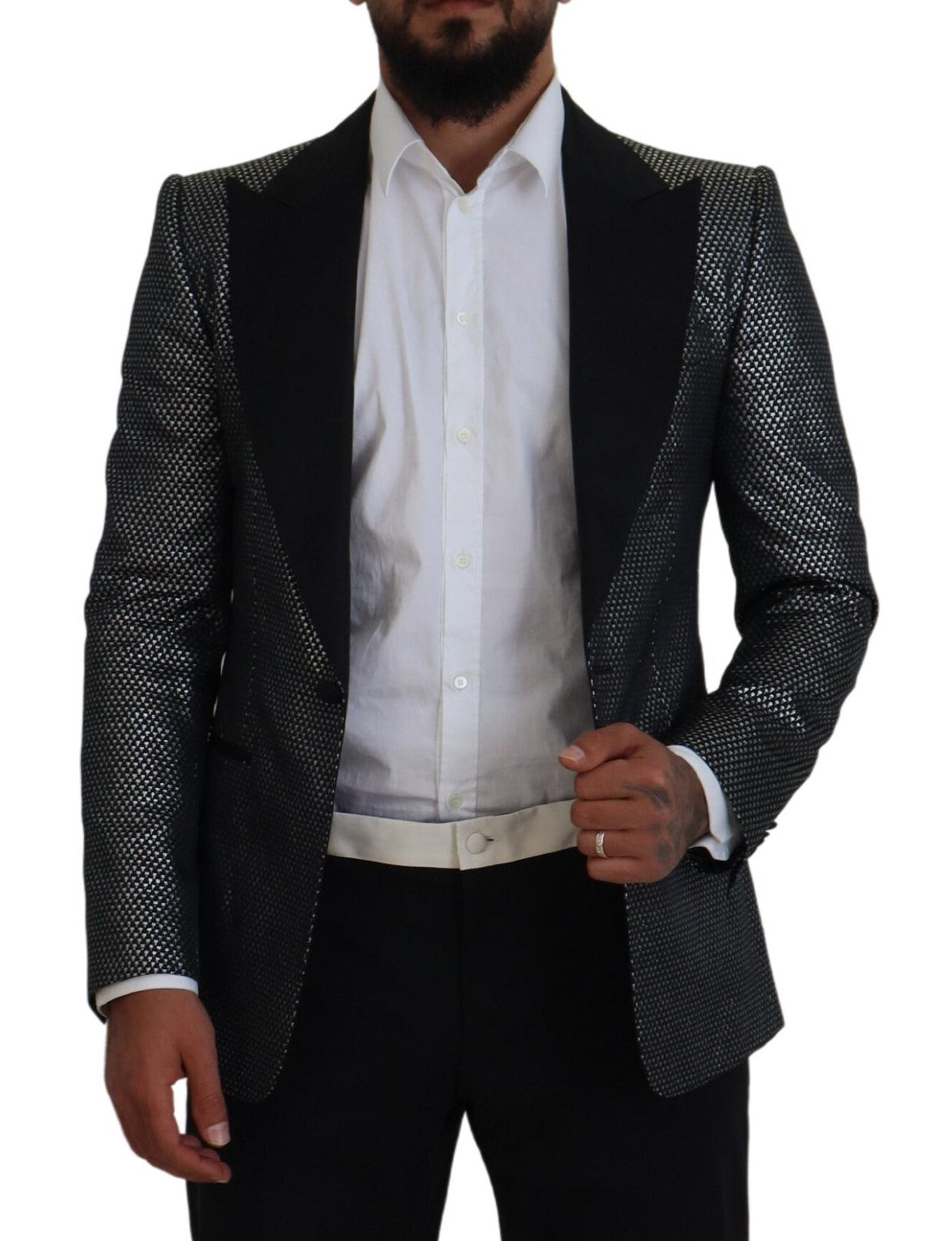 Blazer da giacca slim fit jacquard nero argento