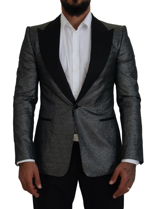 Blazer da giacca slim fit jacquard nero argento