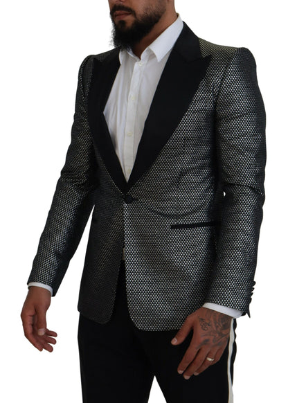 Blazer da giacca slim fit jacquard nero argento