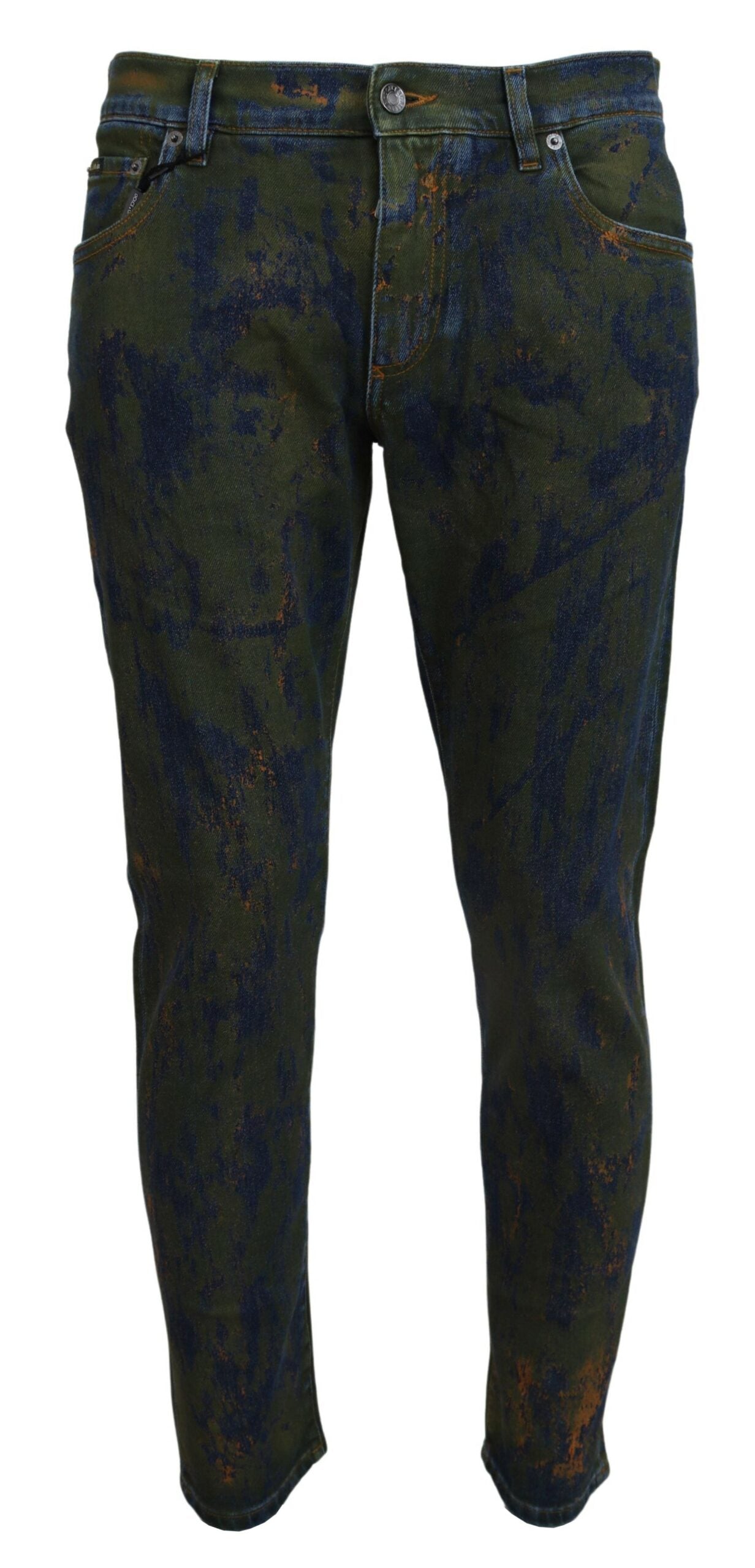 Jeans in denim di cotone skinny verde blu