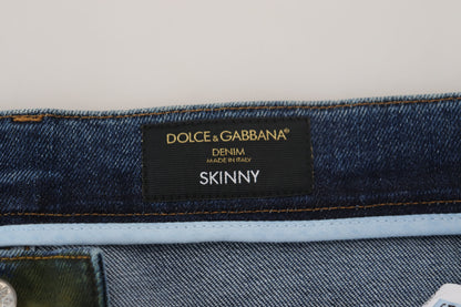 Jeans in denim di cotone skinny verde blu