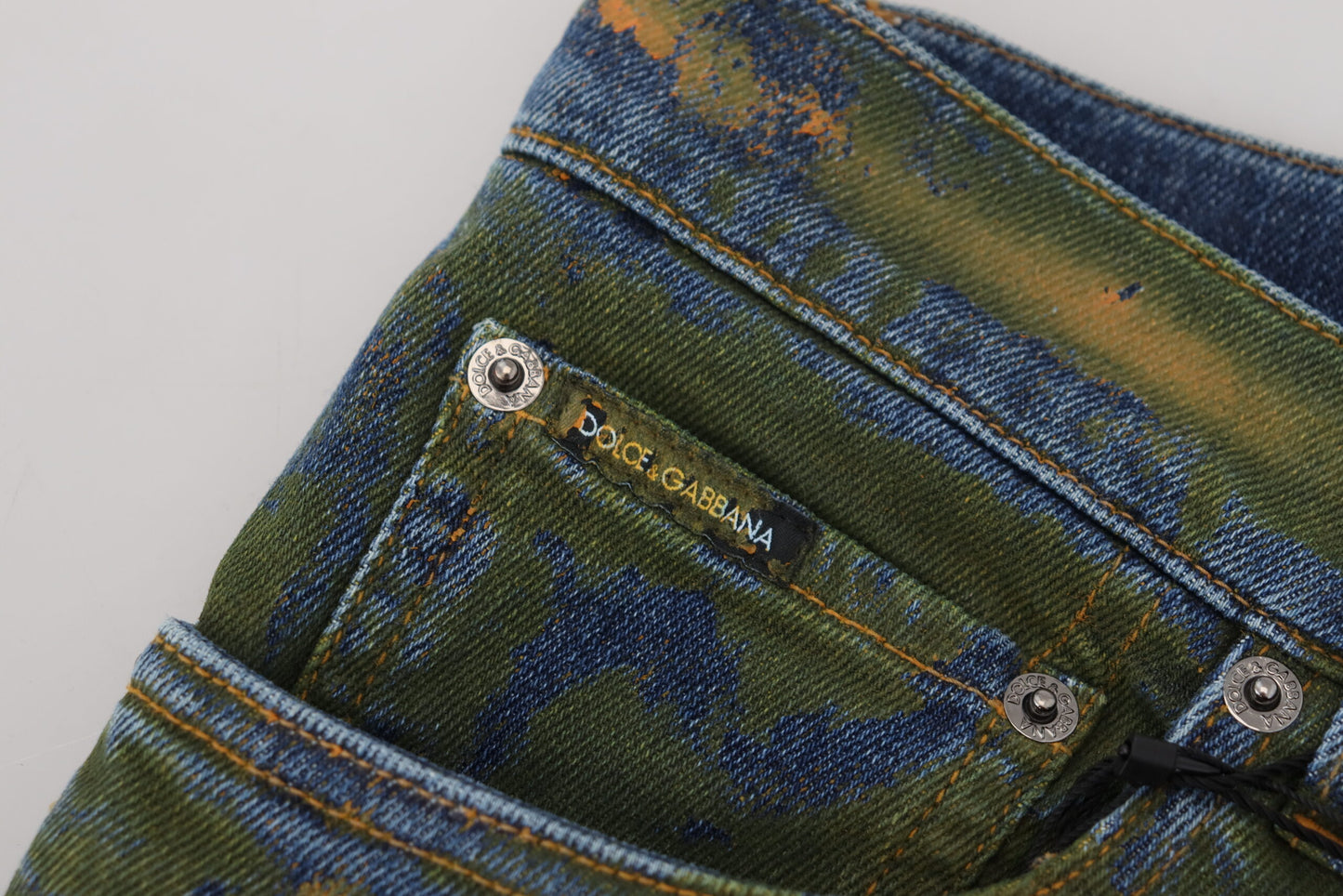 Jeans in denim di cotone skinny verde blu