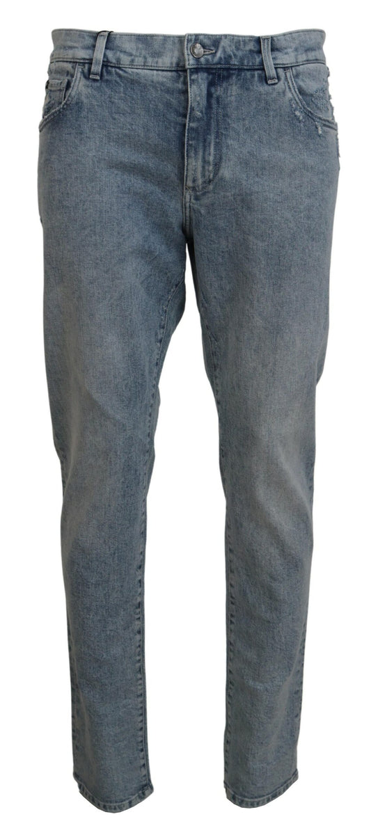 Jeans slim fit in denim di cotone lavaggio blu