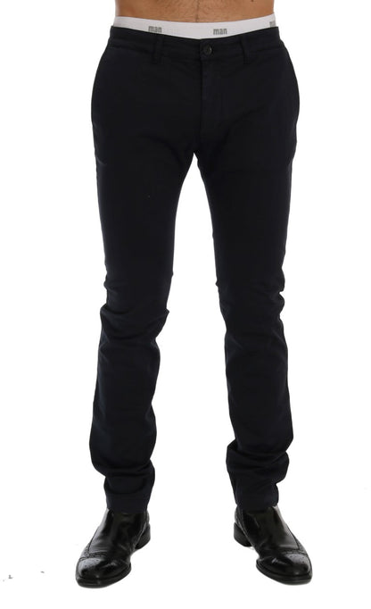 Pantalon Chino Stretch En Coton Bleu