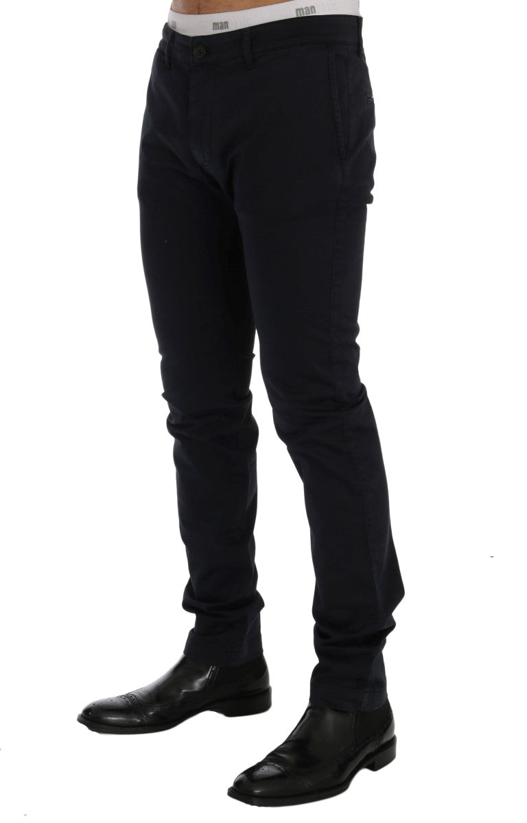 Pantalon Chino Stretch En Coton Bleu