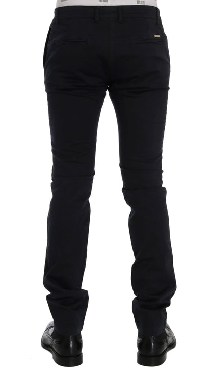 Pantalon Chino Stretch En Coton Bleu