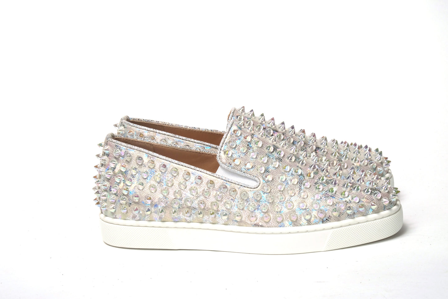 Christian Louboutin Weiß AB/Clear AB Roller Boat Frau Flache Sneaker