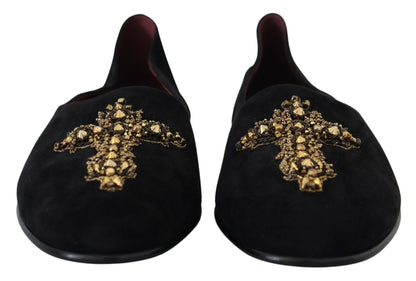 Dolce &amp; Gabbana – Loafer mit schwarzen und goldenen Kristallpailletten