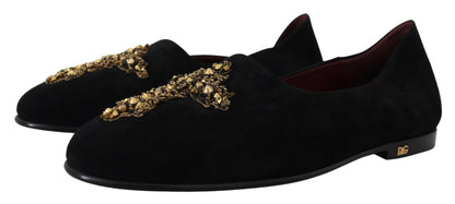 Dolce &amp; Gabbana – Loafer mit schwarzen und goldenen Kristallpailletten