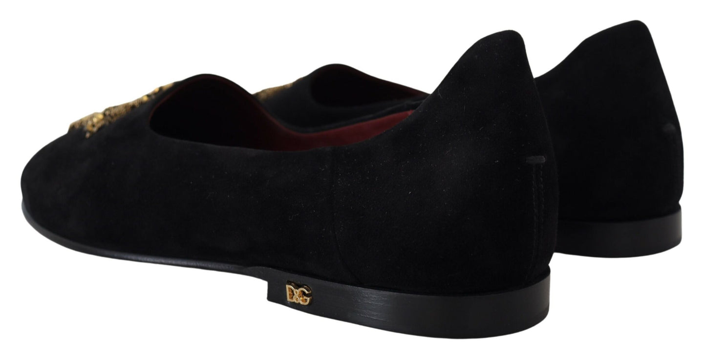 Mocassini slip-on con croce dorata in pelle scamosciata nera