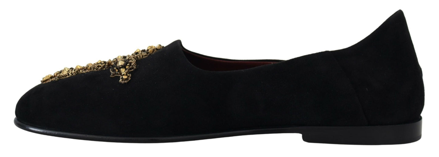 Mocassini slip-on con croce dorata in pelle scamosciata nera