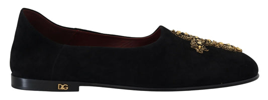 Mocassini slip-on con croce dorata in pelle scamosciata nera