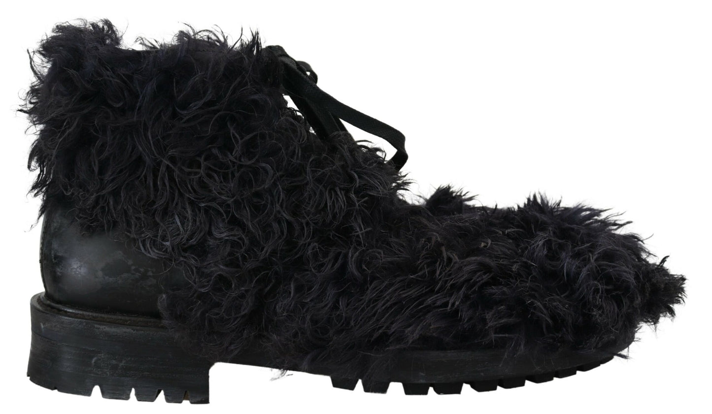 Scarpe con stivali in shearling da combattimento in pelle nera