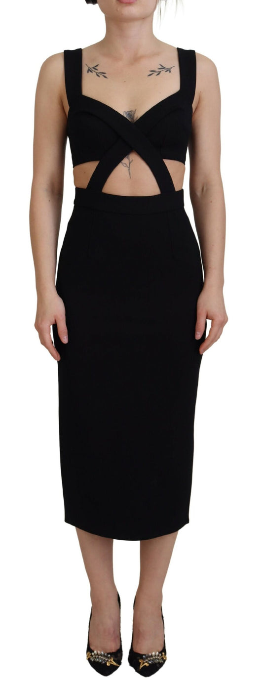 Dolce & Gabbana Elegant Black Midi Sheath Dress