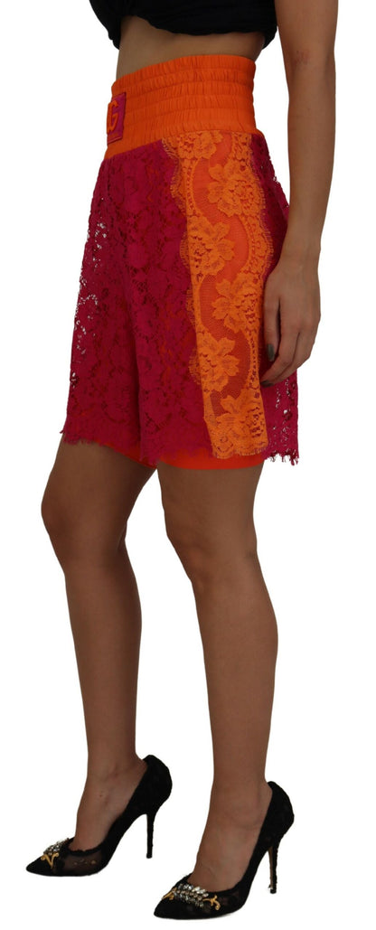 Dolce &amp; Gabbana – Elegante Shorts mit hoher Taille aus Spitze in zweifarbigen Farben