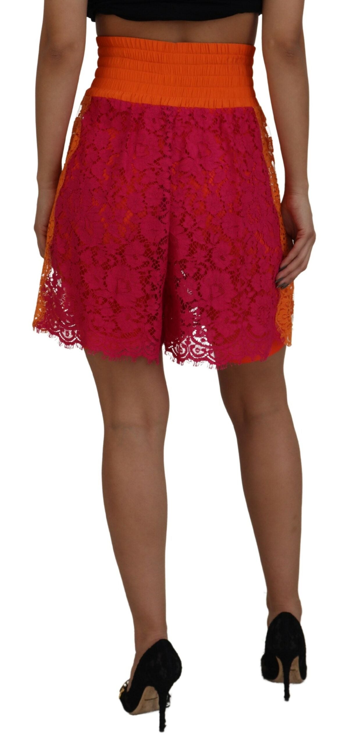 Dolce &amp; Gabbana – Elegante Shorts mit hoher Taille aus Spitze in zweifarbigen Farben