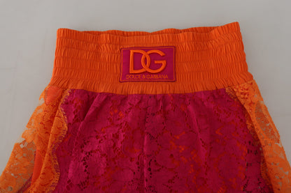 Dolce &amp; Gabbana – Elegante Shorts mit hoher Taille aus Spitze in zweifarbigen Farben