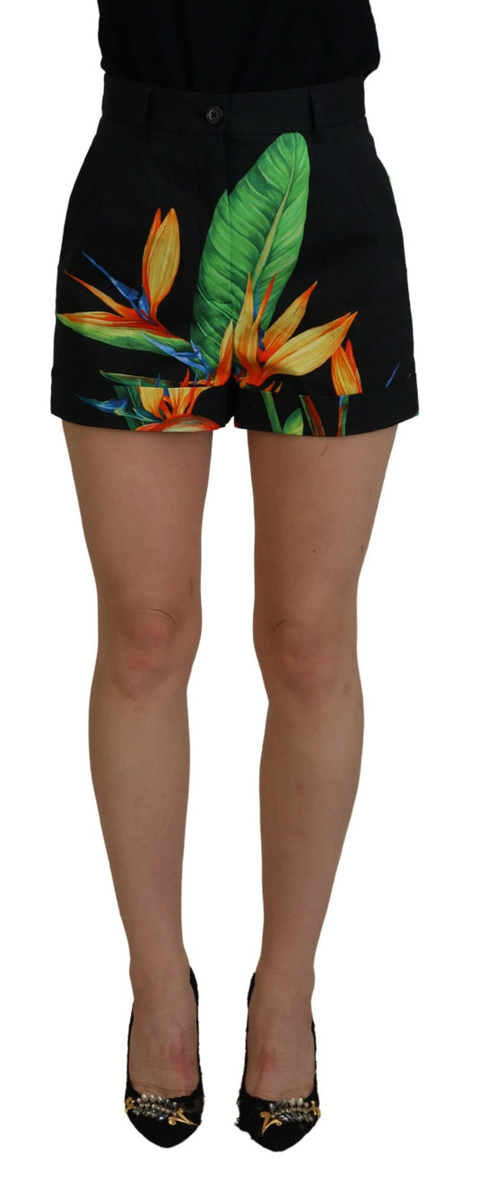 Dolce &amp; Gabbana – Hotpants-Shorts mit hoher Taille und schwarzem Blätter-Print