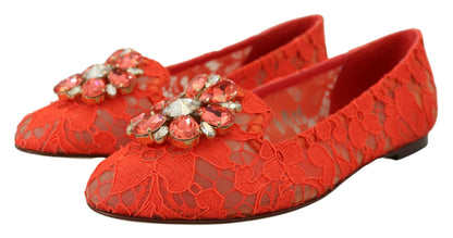 Dolce &amp; Gabbana – Elegante Vally-Ballerinas aus Spitze in Korallenrot