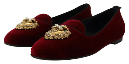 Dolce &amp; Gabbana – Bordeauxfarbene Loafer „Devotion“ aus Samt