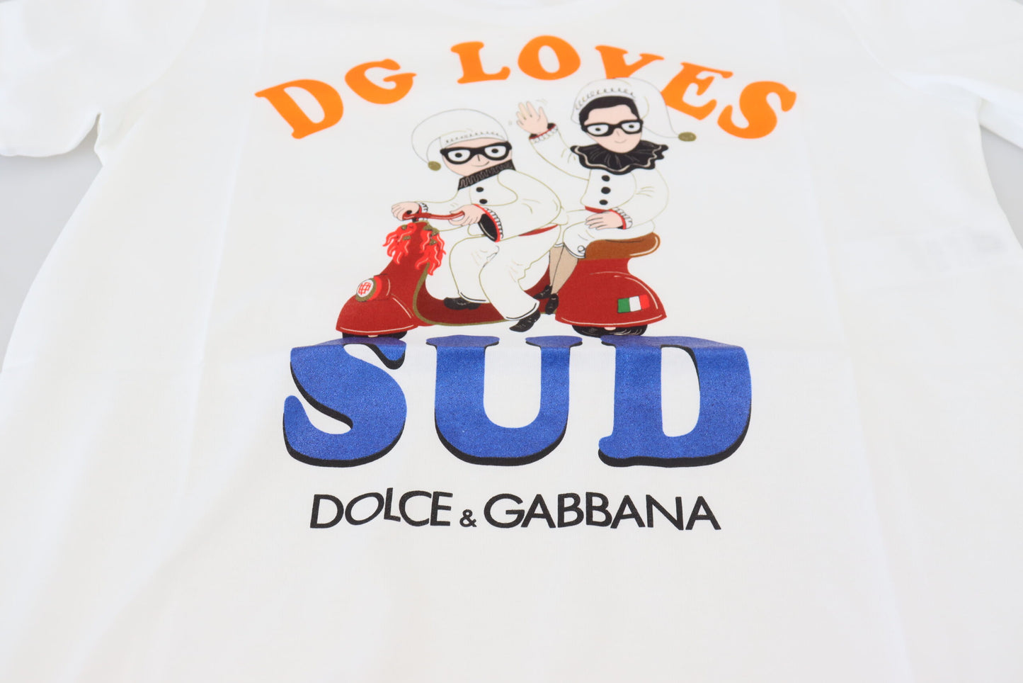 Dolce &amp; Gabbana Elegantes weißes T-Shirt mit Rundhalsausschnitt und buntem Aufdruck