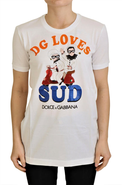 Dolce &amp; Gabbana Elegantes weißes T-Shirt mit Rundhalsausschnitt und buntem Aufdruck