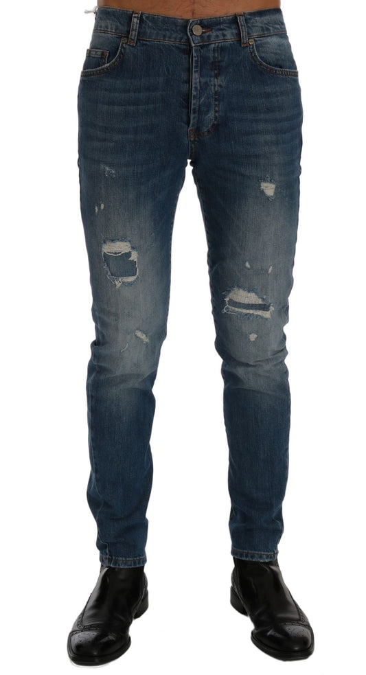 Jeans slim fit Dunfermile strappati con lavaggio blu