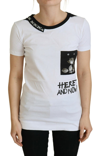 Dolce &amp; Gabbana Schickes einfarbiges Baumwoll-T-Shirt „Here and Now“