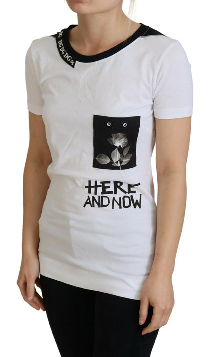 Dolce &amp; Gabbana Schickes einfarbiges Baumwoll-T-Shirt „Here and Now“