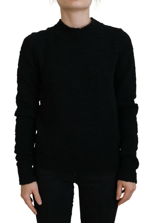 Maglione pullover girocollo in maglia di lana nera