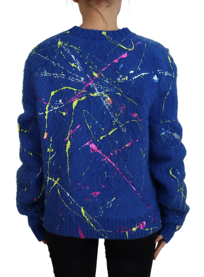 Maglione cardigan in mohair Splash di colore blu