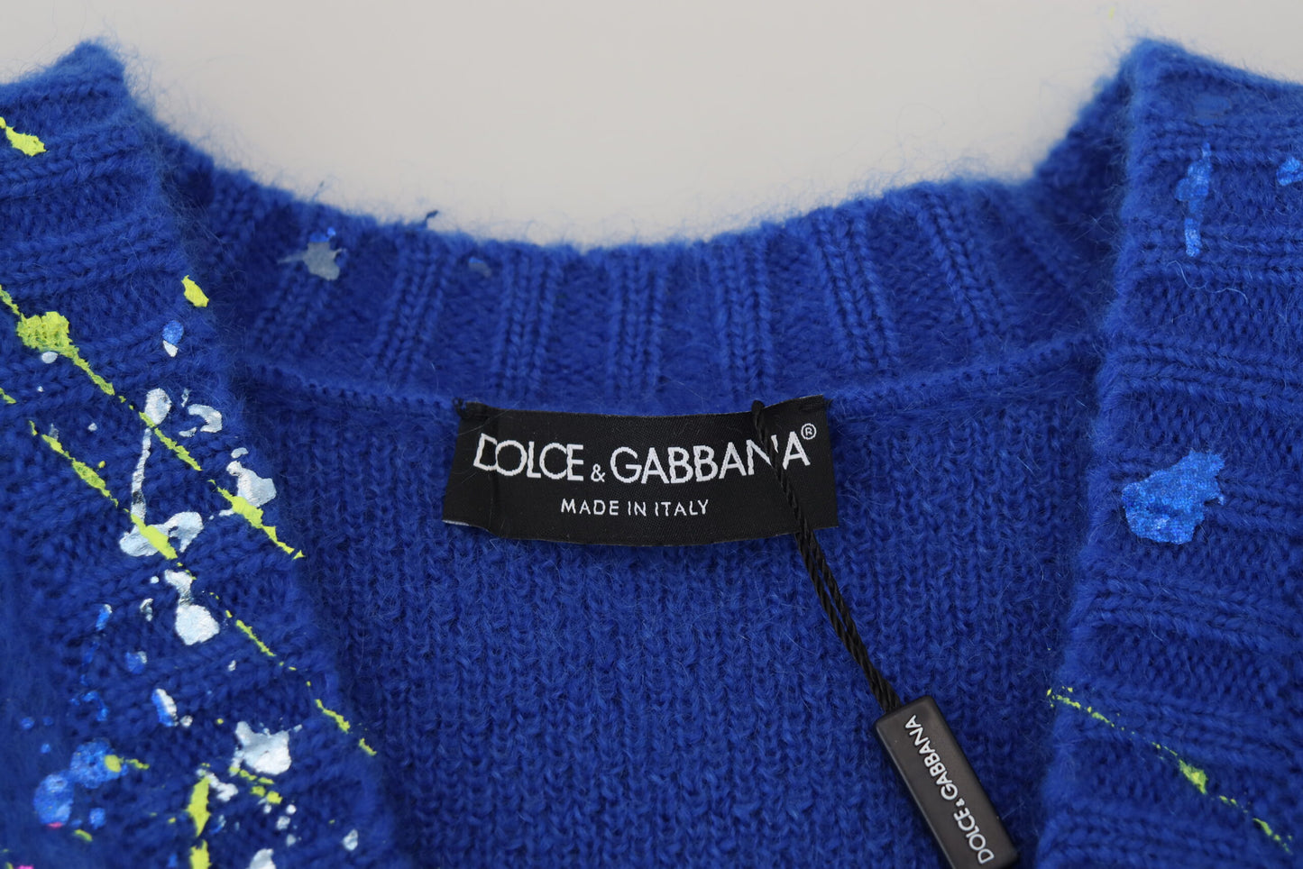 Maglione cardigan in mohair Splash di colore blu