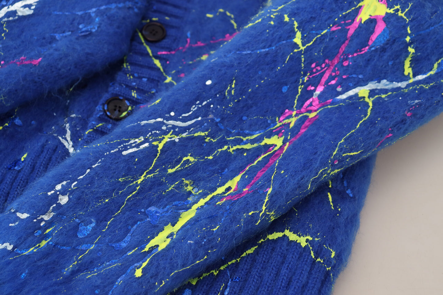 Maglione cardigan in mohair Splash di colore blu