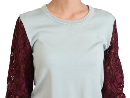 Maglione pullover girocollo in pizzo multicolore