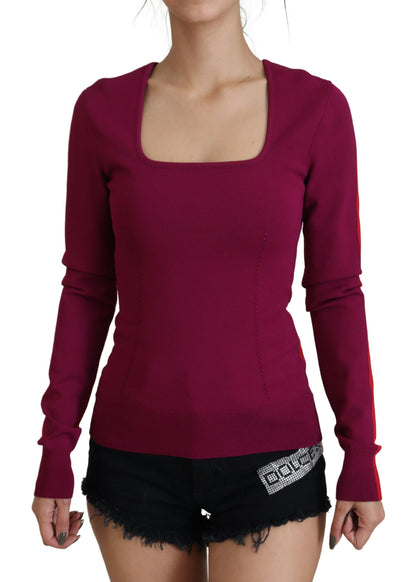 Maglione Pullover Collo Quadrato in Viscosa Multicolor