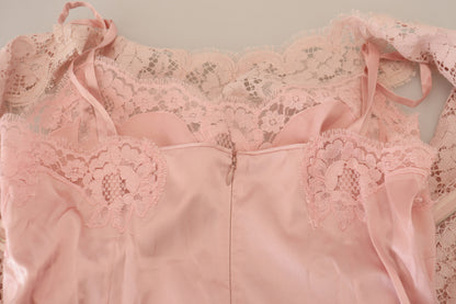 Dolce &amp; Gabbana – Elegante, ärmellose Bluse aus transparenter Spitze in Pink