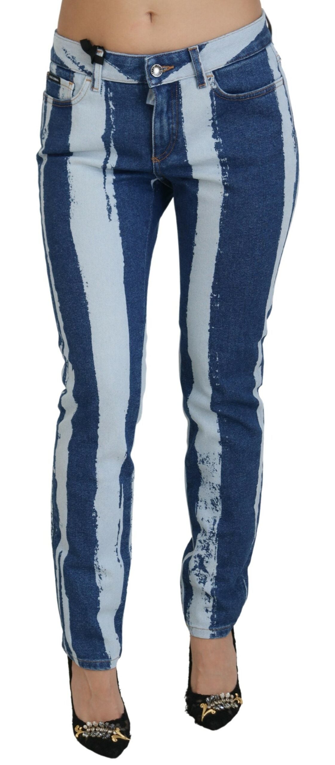 Jeans skinny in cotone denim a righe blu cobalto