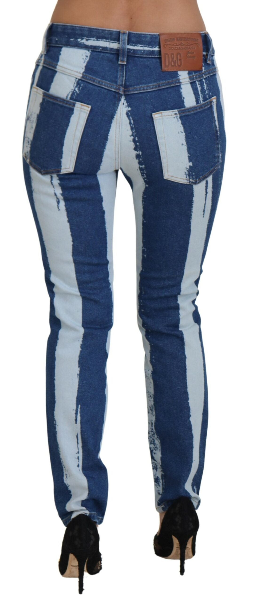 Jeans skinny in cotone denim a righe blu cobalto