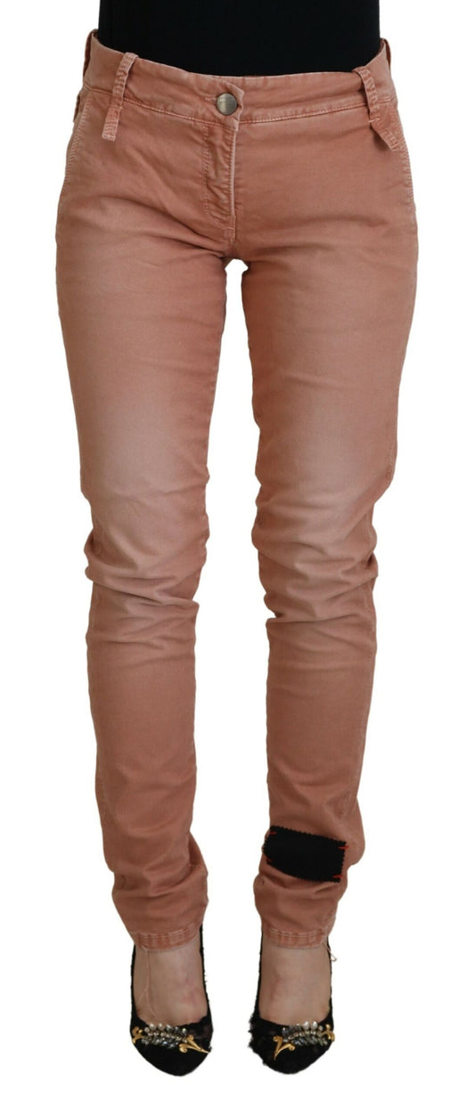 Pantaloni casual da donna slim fit a vita media rosa