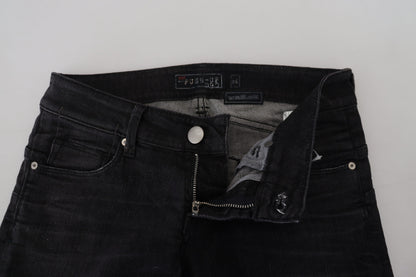 Jeans casual in denim da donna slim fit a vita bassa in cotone nero