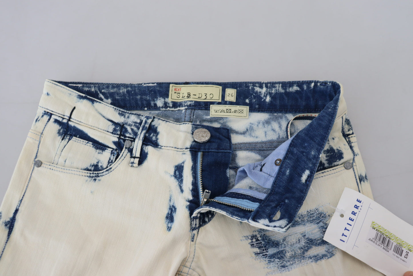 Jeans denim stracciati da donna skinny in cotone bianco blu