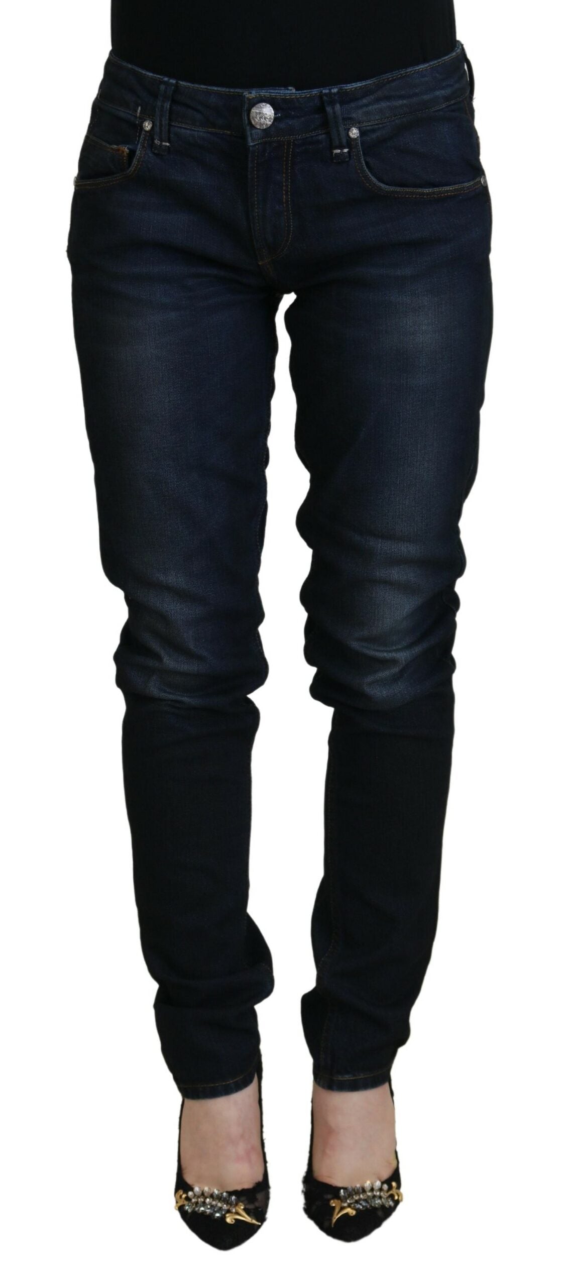 Acht Chic Skinny Jeans aus Denim mit niedriger Taille