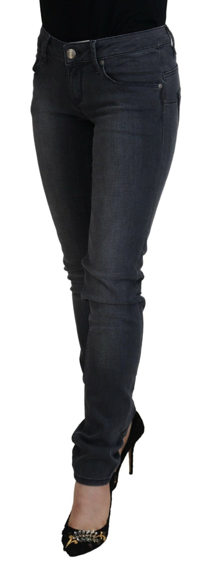 Jeans denim casual da donna a vita bassa skinny in cotone grigio