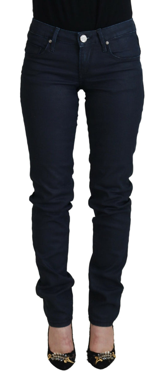 Jeans denim casual da donna a vita bassa skinny in cotone blu